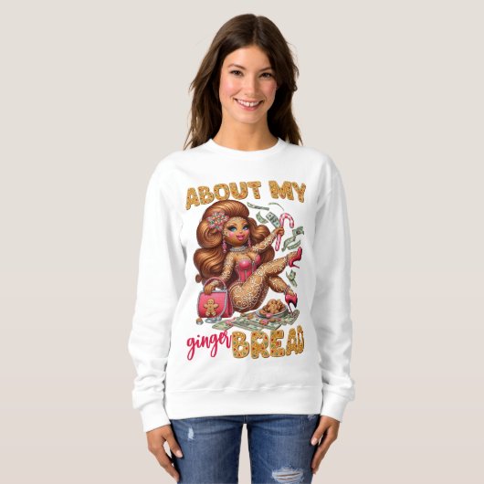 魅力的なジンジャーブレッドガールピンクのクリスマス スウェットシャツ (正面フル)