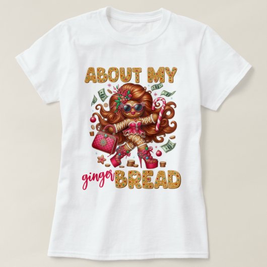 魅力的なジンジャーブレッドガールピンクのクリスマス Tシャツ (デザイン正面)