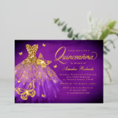 魅力的なスパークルドレス蝶キンセアニェラ 箔招待状 (立ち正面)