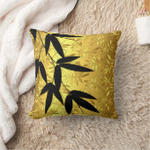 魅力的なタケは金ゴールドホイル|の金ゴールドを去ります クッション (ブランケット)