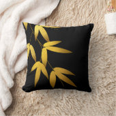 魅力的なタケは金ゴールドホイル|の黒を去ります クッション (ブランケット)