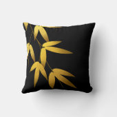 魅力的なタケは金ゴールドホイル|の黒を去ります クッション (裏面)