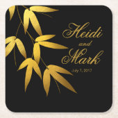 魅力的なタケは金ゴールドホイル|の黒を去ります スクエアペーパーコースター (正面)