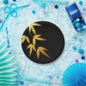 魅力的なタケは金ゴールドホイル|の黒を去ります ペーパープレート (パーティー)