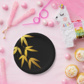 魅力的なタケは金ゴールドホイル|の黒を去ります ペーパープレート (パーティー)