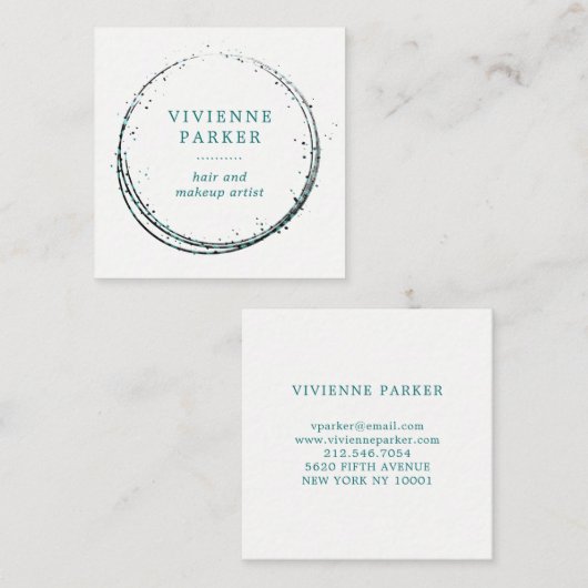 魅力的なティール(緑がかった色)および黒 スクエア名刺 (正面/裏面)