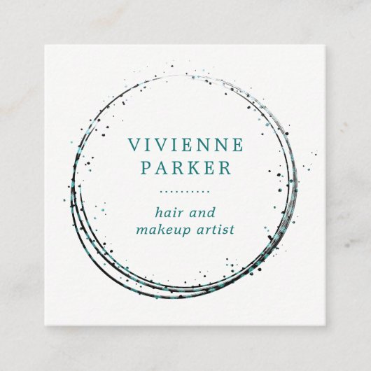 魅力的なティール(緑がかった色)および黒 スクエア名刺 (正面)