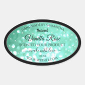 魅力的なティール（緑がかった色）グリッター製品の包装ラベル 楕円形シール (正面)