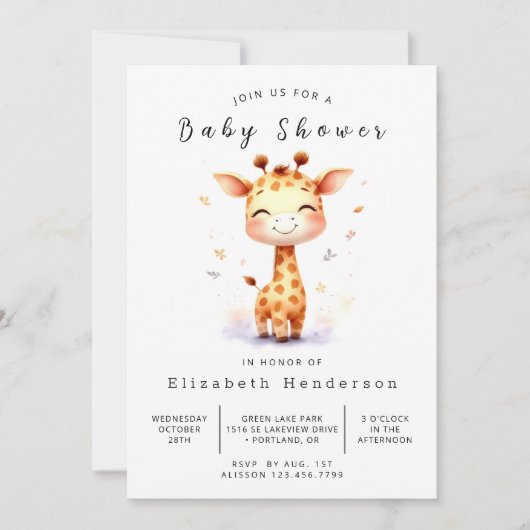 魅力的なデジタルキリン赤ちゃんシャワー 招待状 (正面)