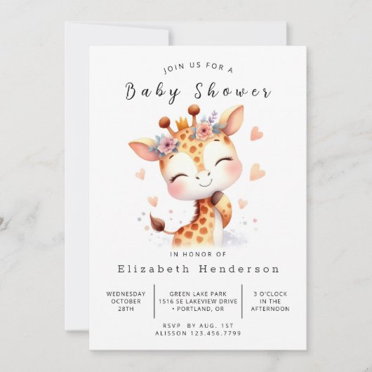 魅力的なデジタルキリン赤ちゃんシャワー 招待状 (正面)