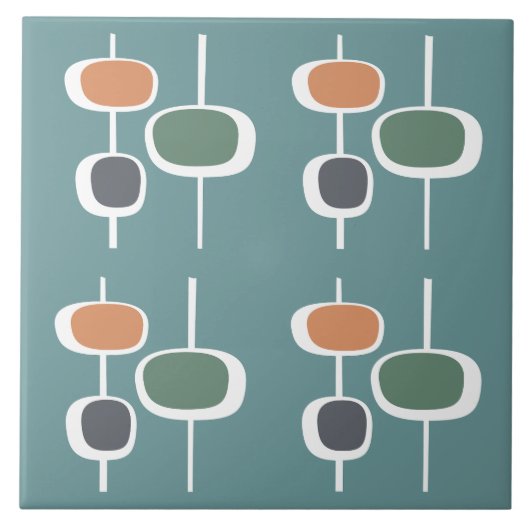 魅力的なトレンディーレトロ60sかわいいパターンブルー タイル (正面)