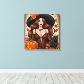 魅力的なハロウィーンの女性のウォールアート – 秋 キャンバスプリント (インサイチュ (ウッドフロア))