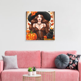 魅力的なハロウィーンの女性のウォールアート – 秋 キャンバスプリント