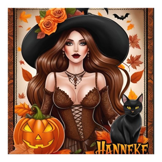 魅力的なハロウィーンの女性のウォールアート – 秋 フォトプリント            (正面)