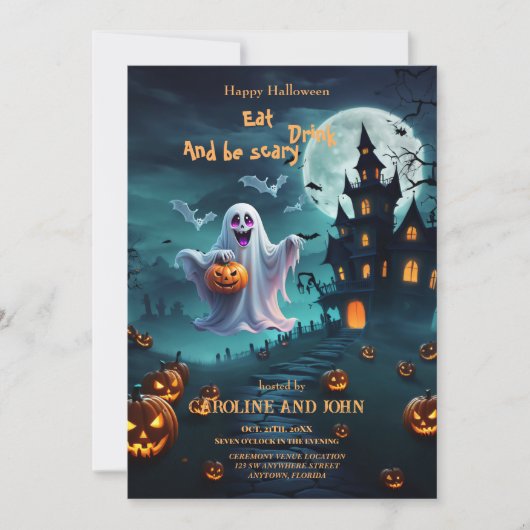 魅力的なハロウィーンデザインが伝わる。 招待状 (正面)
