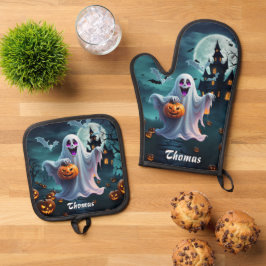 魅力的なハロウィーンデザインが伝わる。 鍋つかみ&鍋敷きセット