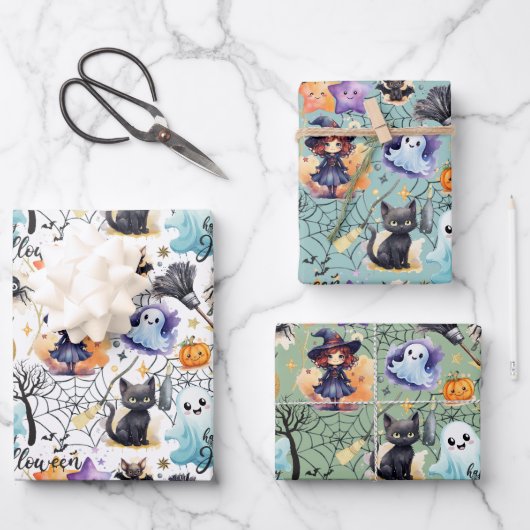 魅力的なハロウィーン混合カラー – ギフトラップシート ラッピングペーパーシート (正面)