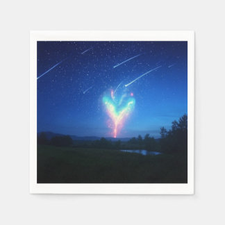 魅力的なハート形の《写真》ぼけ味夜空の背景 スタンダードカクテルナプキン