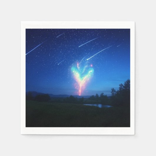 魅力的なハート形の《写真》ぼけ味夜空の背景 スタンダードカクテルナプキン (正面)