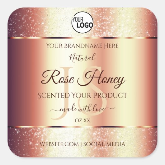 魅力的なバラ金ゴールド製品ラベルイニシャルロゴ スクエアシール (正面)