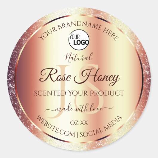 魅力的なバラ金ゴールド製品ラベルイニシャルロゴ ラウンドシール (正面)