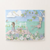 魅力的なピクニックシーン女の子/バニー/鳥 ジグソーパズル (横)