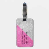 魅力的なピンクおよび銀製のモノグラムのな荷物のラベル ラゲッジタグ (裏面縦)