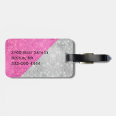 魅力的なピンクおよび銀製のモノグラムのな荷物のラベル ラゲッジタグ (裏面横)