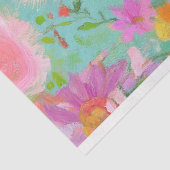 魅力的なピンクとグリーンの花柄ダチョウのデコパージュ 薄葉紙 (詳細)