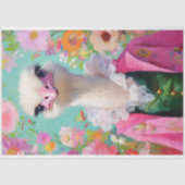 魅力的なピンクとグリーンの花柄ダチョウのデコパージュ 薄葉紙 (正面)