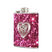 魅力的なピンクのグリッターのケルト族のハートのフラスコ フラスク (左)