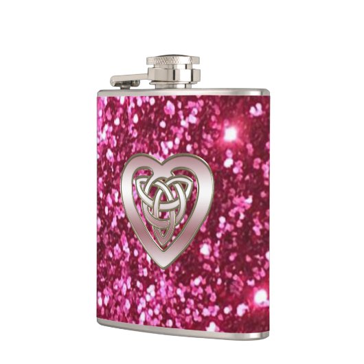 魅力的なピンクのグリッターのケルト族のハートのフラスコ フラスク (左)