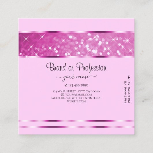 魅力的なピンクのグリッタースきらめくター追加ロゴ スクエア名刺 (裏面)