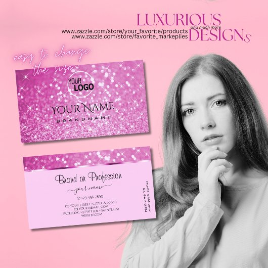 魅力的なピンクのグリッタースきらめくター追加ロゴ スクエア名刺