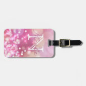魅力的なピンクのスパークルモノグラムラゲージタグ ラゲッジタグ (正面横)