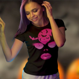 魅力的なピンクのハロウィーン:ムーンライトの謎とこうもり Tシャツ
