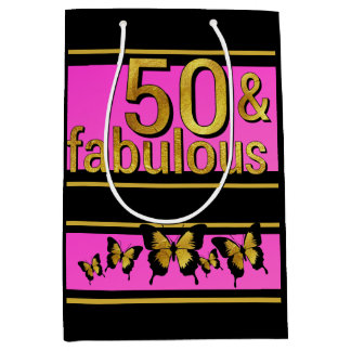 魅力的なピンクの黒の黄金の素晴らしい5O蝶 ミディアムペーパーバッグ