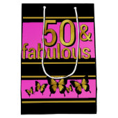 魅力的なピンクの黒の黄金の素晴らしい5O蝶 ミディアムペーパーバッグ (裏面)