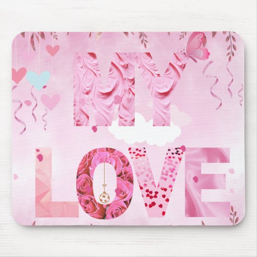 魅力的なピンクをテーマにした私の愛のタイポグラフィ マウスパッド (正面)