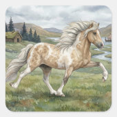 魅力的なピントアイスロジック牝馬の水彩画 スクエアシール (正面)