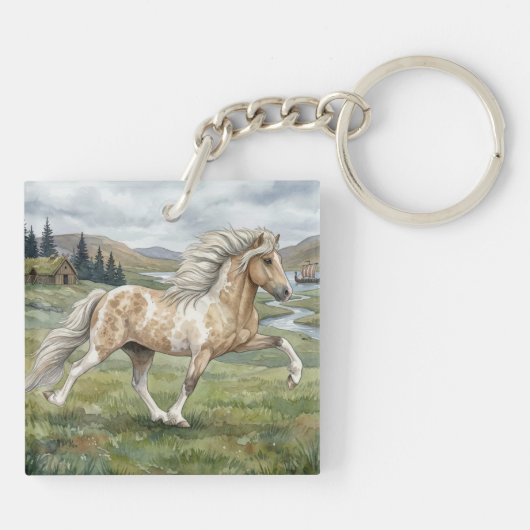 魅力的なピントアイスロンド馬の水彩画 キーホルダー (裏面)