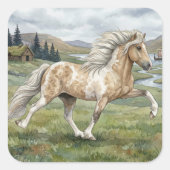 魅力的なピントアイランド馬の水彩画 スクエアシール (正面)