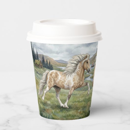 魅力的なピントアイランド馬の水彩画 紙コップ (正面)