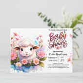 魅力的なファーミヤードフレンズピンクの女の子ベビーシャワー 招待状 (スタンド正面)