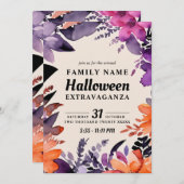 魅力的なフローラハロウィーン衣装コンテストパーティー 招待状 (正面/裏面)