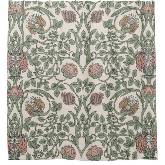 魅力的なフローラヴィンテージ：レトロな壁紙 シャワーカーテン (正面)