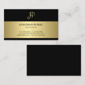 魅力的なブラックと金ゴールドモノグラム平モダン野 名刺 (正面/裏面)