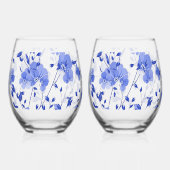 魅力的なブルーフローラステムレスワインガラスセット ステムなしワイングラス (裏面)