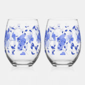 魅力的なブルーフローラステムレスワインガラスセット ステムなしワイングラス (左)