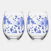 魅力的なブルーフローラステムレスワインガラスセット ステムなしワイングラス (右)